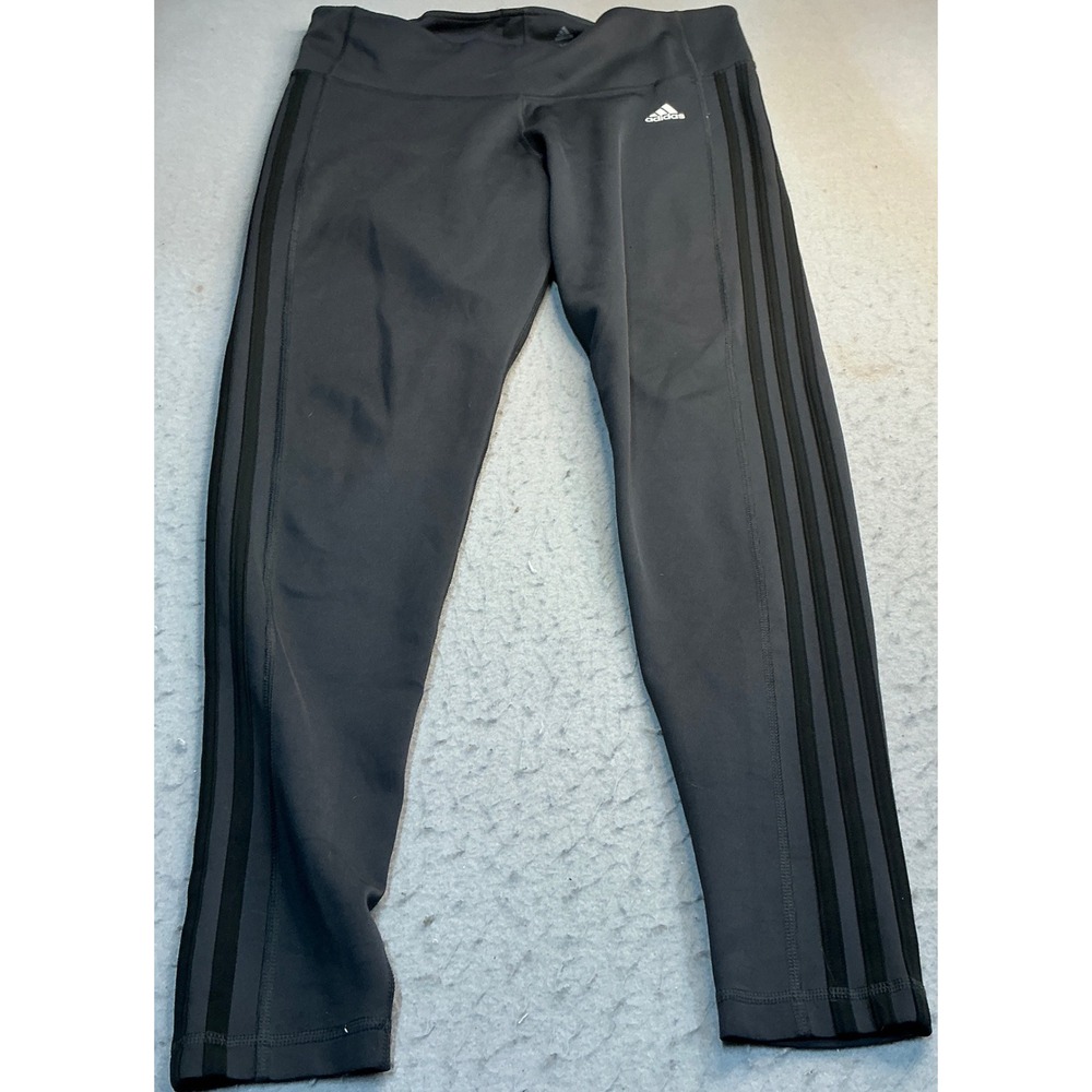 Adidas Leggings 3 Stripe Black Gray Yoga Gym Tights Womens XL CZ7646